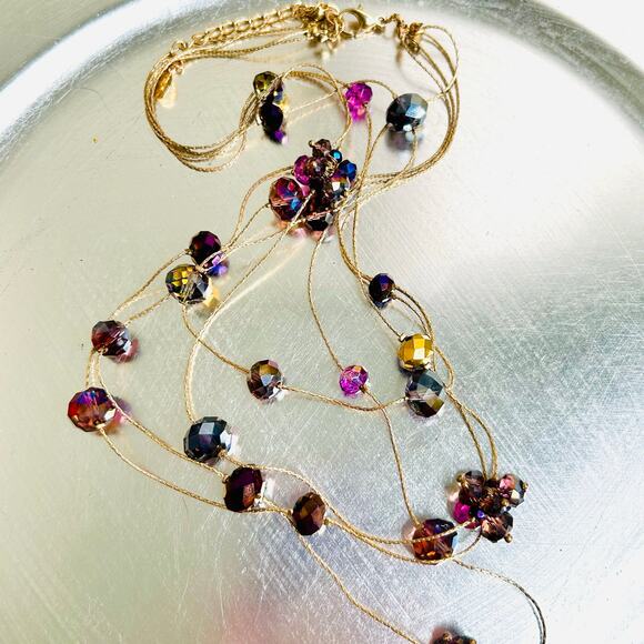 Ali Khan New York Gold Tone Iridescent Faceted Bead Colorful Layered Necklace - Picture 3 of 3